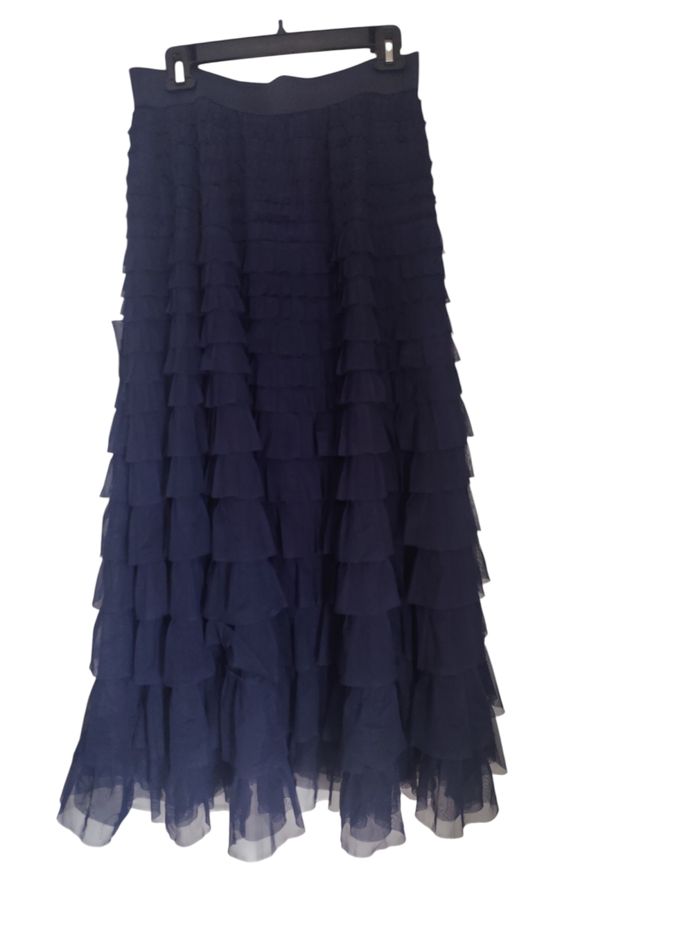 Navy Ruffled Tiered Maxi Skirt